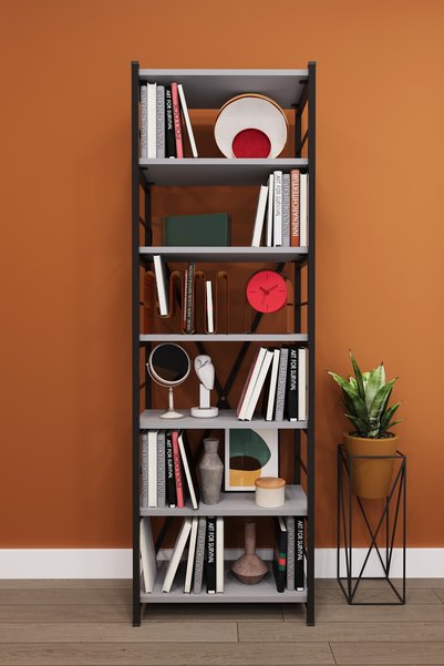 asratrend Modern 6 Raflı Metal Kitaplık Üçlü Ayrılabilir Modül Dekoratif Çok ...