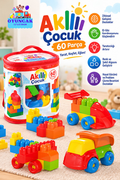 Akıllı Çocuk 60 Parça Eğitici Yapı Blokları