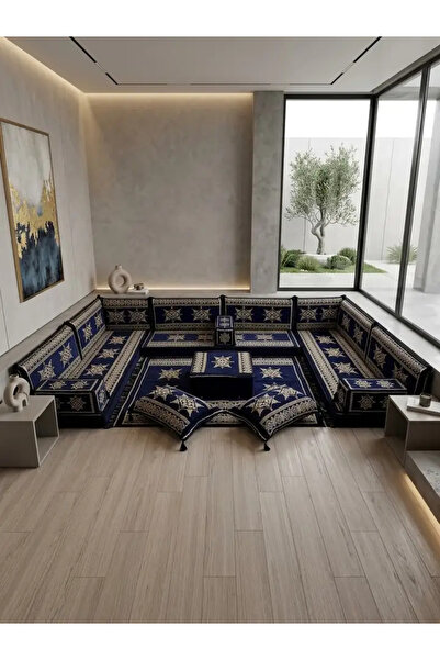 BAKIRÖZÜ HOME Yıldız Modeli Lacivert Otantik Şark Köşesi Takımı – U SET - Yer...