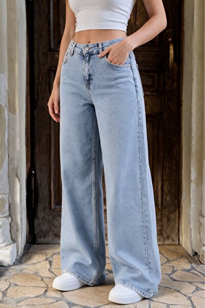 BİKELİFE Açık Mavi High Waist Wide Leg Bol Paça Jean