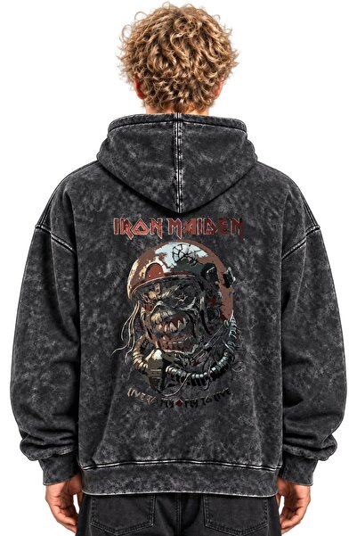 SEVBANO Hanorac cu glugă, unisex, supradimensionat, lavabil, cu imprimeu Iron...