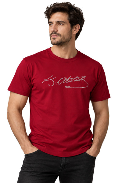 Atatürk Portreli ve İmzalı Kristal Taş İşlemeli Unisex Tişört