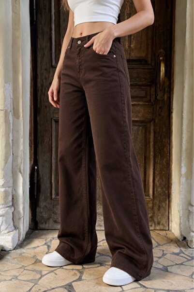 BİKELİFE Brown High Waist Wide Leg Loose-Fit Jeans