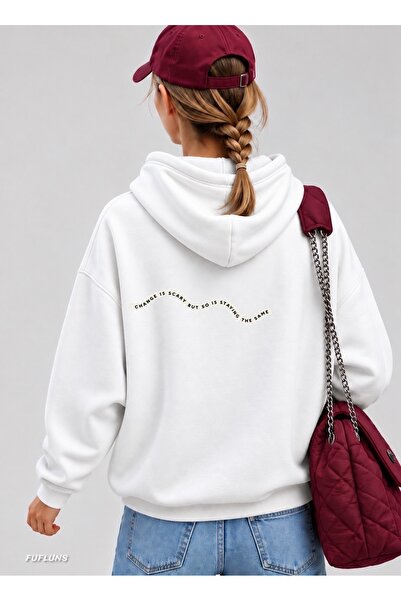 FUFLUNS Change Is Scary Back Printed Oversized Women's Hooded Sweatshirt