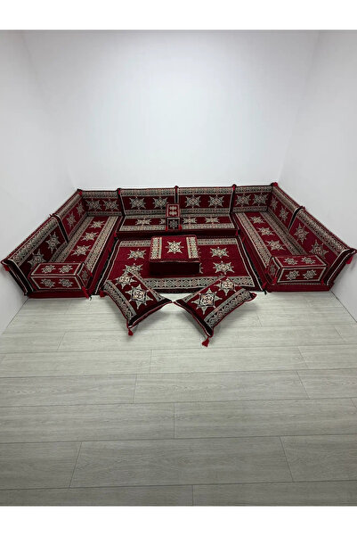BAKIRÖZÜ HOME Yıldız Modeli Bordo Otantik Şark Köşesi Takımı – U SET - Yer Mi...