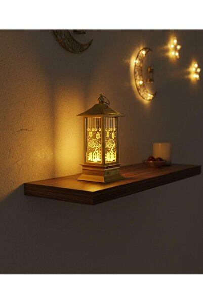 Generic فانوس رمضان ذهبي للزينة، ديكور إسلامي تقليدي لرمضان مع مقبض للتعليق