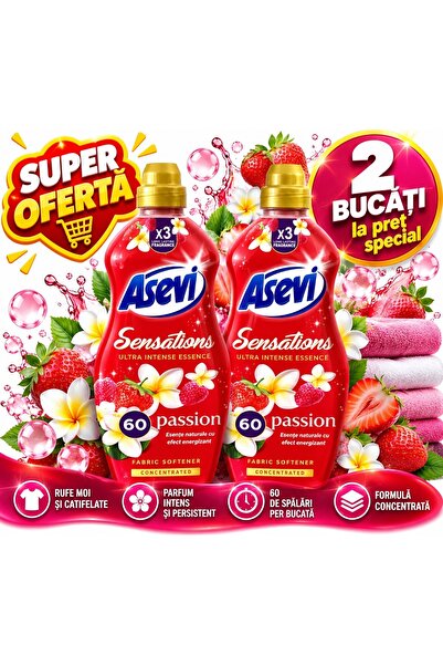 ASEVI Σετ 2 τεμαχίων Μαλακτικό Ρούχων Sensations Passion, Έντονη Εσάνς, συμπυ...