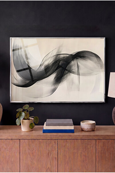 Zevahir Mobilya Dekorasyon Cosmic Black Flow Themed Horizontal Glass Painting...