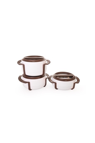 bello Bello Design White Wooden Transparent Cover Food Container 3 Pcs Set