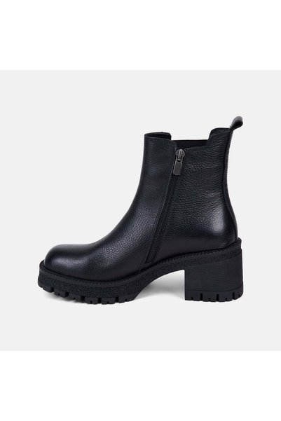 Desa Women's Black Rubber Detailed Zippered Heeled Leather Boots