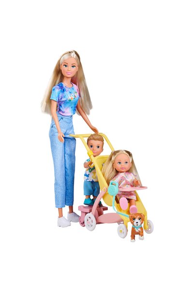 Simba Set Steffi Love Family Walk cu 3 papusi si 2 accesorii