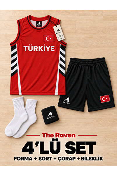 The RAVEN PREMİUM TÜRKİYE ÖZEL SERİ KIRMIZI BASKETBOL FORMASI 4 PARÇA FORMA +...