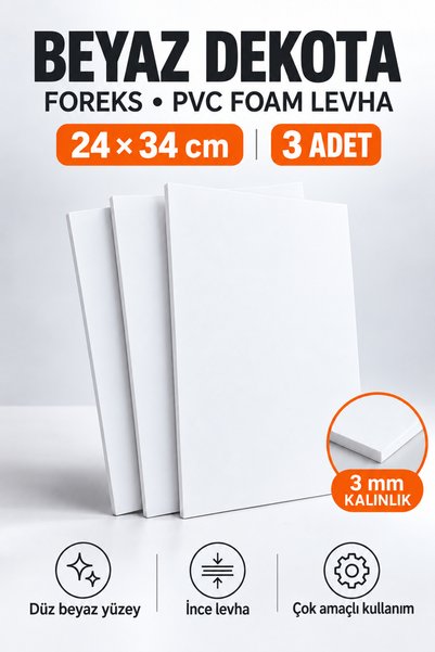 Pass Pano Beyaz Foreks Dekota PVC Foam Levha 3 mm 24×34 cm – 3 Adet Hobi, Mak...