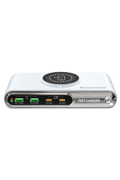 POWERTECH Σταθμός φόρτισης PT-1624 2x USB/2x USB-C/ασύρματη φόρτιση 72W λευκό