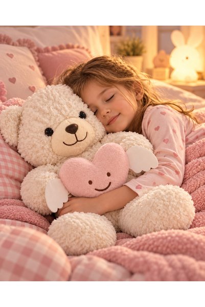 NUNU 35 cm Plush Bear Holding a Winged Heart, Soft Sleeping Companion, Cute Gift Toy, Gift for a Loved One