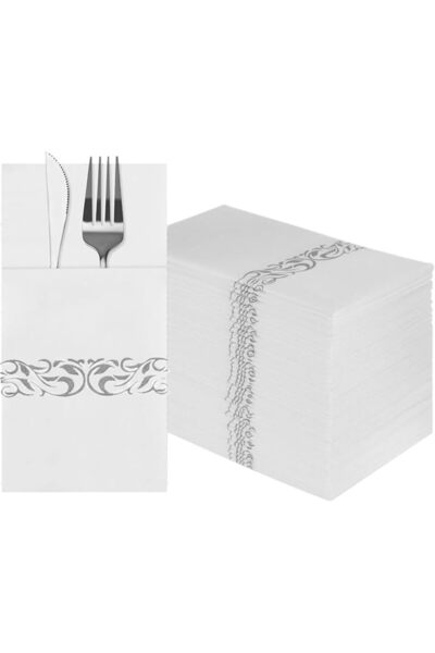 GENERAL Disposble Cloth Like Napkins Built-in Flatware Pocket,Linen Feel Whit...