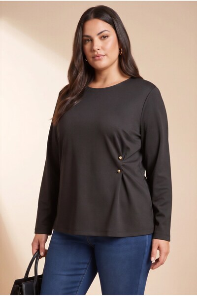 RMG Accessory Detailed Plus Size Knitted Modal Blouse Black