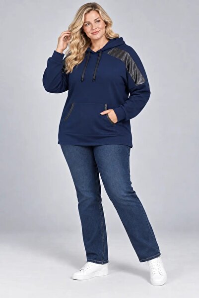 hazelin Women's Plus Size Black Hooded Contrast Trim Kangaroo Pocket Sweatshi...