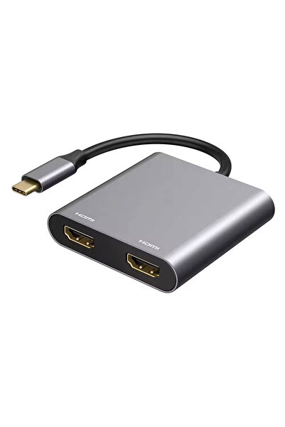 DETECH Προσαρμογέας DeTech, 2 σε 1, USB-C – 2xHDMI, 4K, 30Hz, Γκρι - 17846