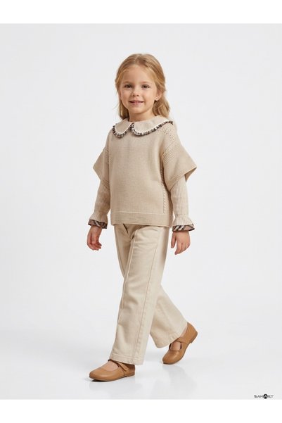 miss topkids Girl's Beige Short-Sleeved Top and Long Pants Set