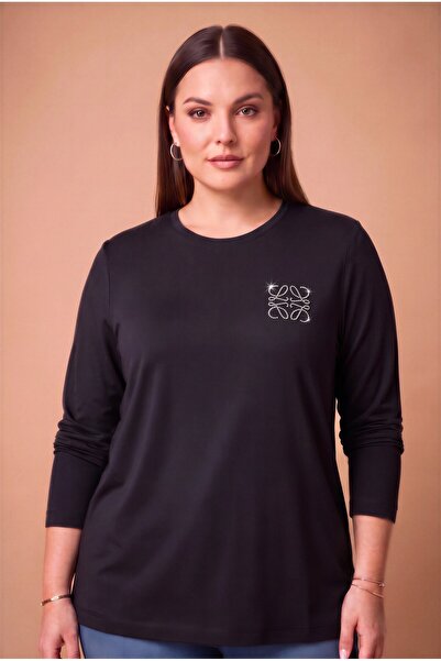 RMG Stone Logo Modal Large Size Knitted Sweatshirt Black