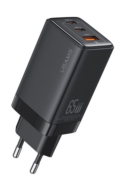 Usams Φορτιστής τοίχου US-CC180 USB & 2x USB-C 65W PD GaN μαύρο
