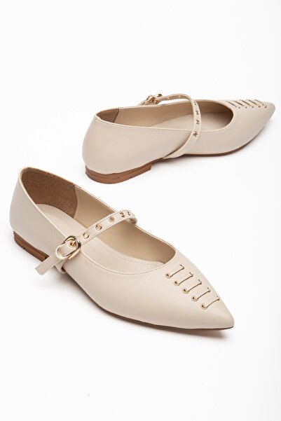 Dilimler Ayakkabı Large Size Badin Babet Beige Pointed Toe Shoes with Capsule...