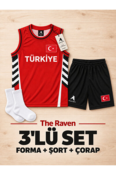 The RAVEN PREMİUM TÜRKİYE ÖZEL SERİ KIRMIZI BASKETBOL FORMASI 3 PARÇA FORMA +...