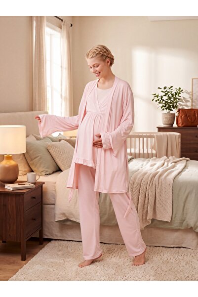 Lohusa Homewear Noul sezon, roz, cu guler dublu, design special pentru alăpta...