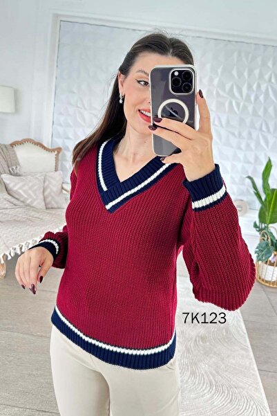 İnce Topuk V-Neck Knitwear Blouse 7K123