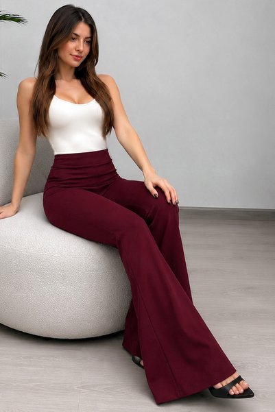 MissKybele Yüksek Belli Beli Lastikli İspanyol Pacalı Slim Fit Kesim Scuba Cr...