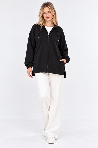 fiolin Kristal 2 iplik Salaş Fermuarlı Sweatshirt