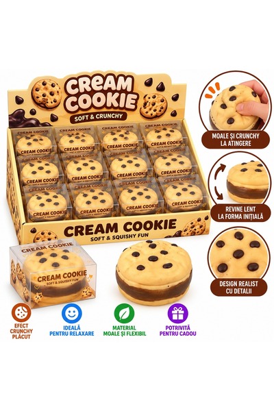 SHOP LIKE A PRO Jucărie Squishy Crunchy Cream Cookie, Antistres Moale cu Efec...