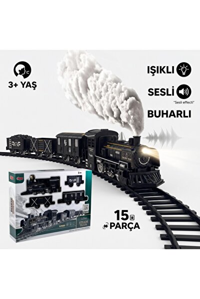 Klasik Buharlı Lokomotif Tren Seti - Işıklı, Sesli ve Buharlı Dev Set (15 Parça)