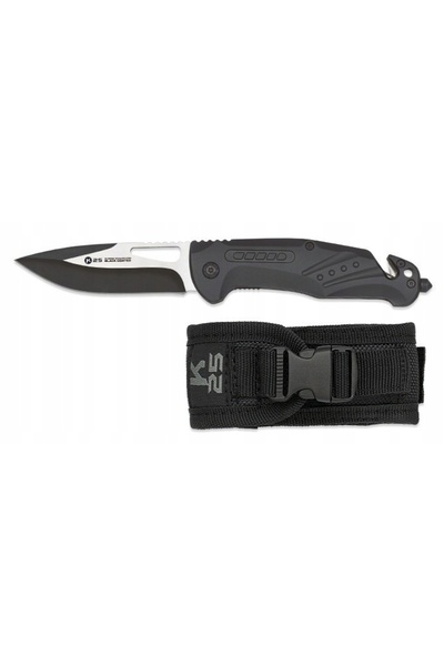 K25 25008 briceag pliabil EDC, mâner din aluminiu negru, husă