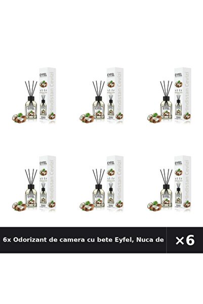 Eyfel 6x Odorizant de camera cu bete Eyfel, Nuca de cocos, 120 ml