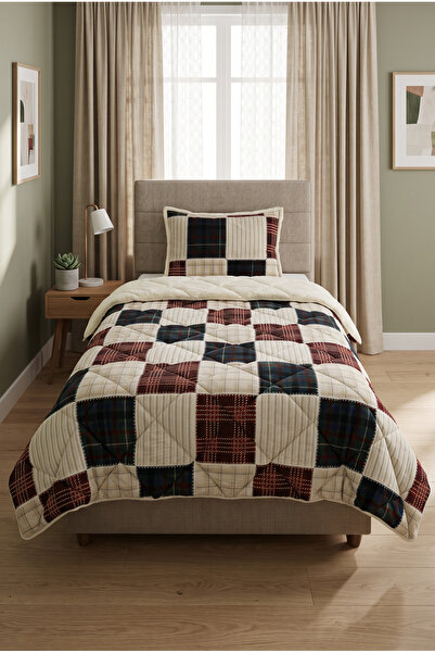 Merinos Comforter Tek Kişilik Yorgan Seti Renkli Kareli
