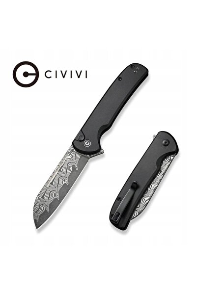 Civivi Cuțit Chevalier II din aluminiu, negru, Damasc