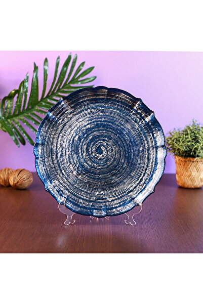 TOPİCAL Blue Silver Glass Plate