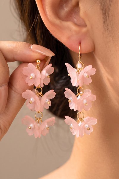 Elika Silver Pearl Detailed Dangle Pinterest Earrings