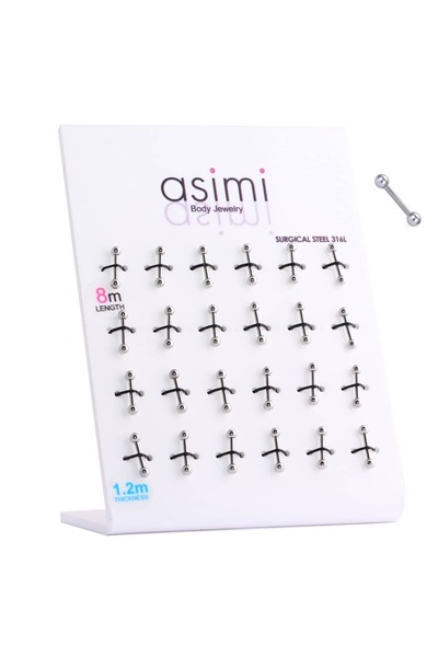 ASIMI Μικρό σκουλαρίκι μπάρα με μπίλιες 1.2 χιλιοστά