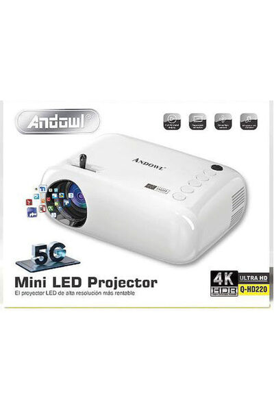 Andowl Μίνι προβολέας Qhd220 DLP LED Λάμπα με ενσωματωμένα ηχεία Q-HD220