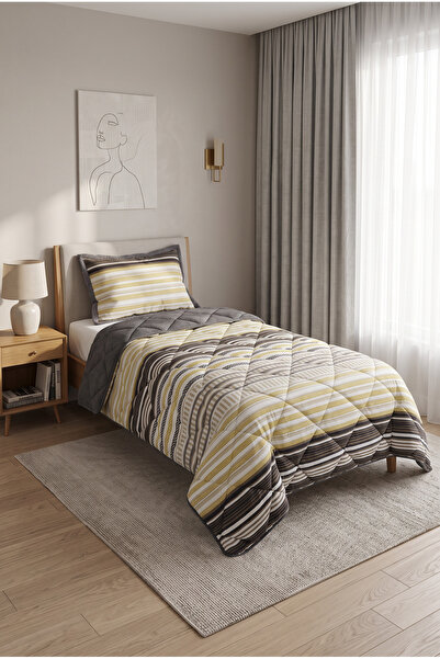 Merinos Comforter Tek Kişilik Yorgan Seti Sarı Çizgili