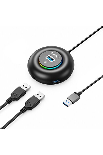 Orico Hub adaptor 4 porturi USB-A - USB-A mini jack RGB 1.8 m - Negru