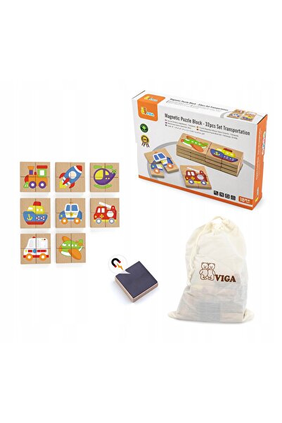 Viga Puzzle din lemn, puzzle magnetic cu vehicule