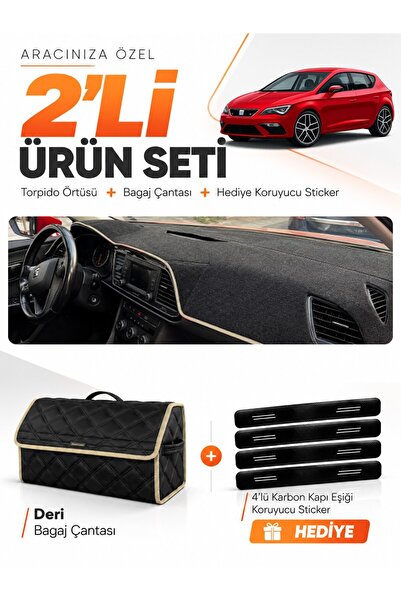e-biz Seat Leon (2013-2020) Compatible Glove Box Cover + Leather Trunk Bag + ...