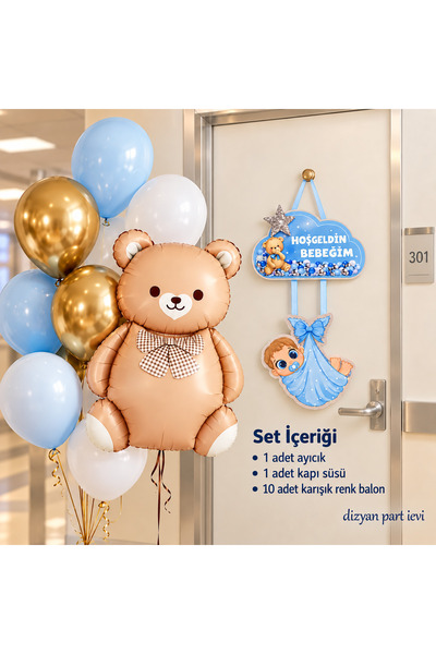 Dizayn Parti Evi Hoş Geldin Bebeğim Erkek Bebek Hastane Odası Süsleme Seti – ...