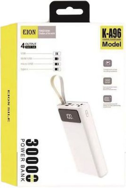 OEM PowerBank EION K-A96 30000mAh με 4 Θύρες USB-A Λευκό