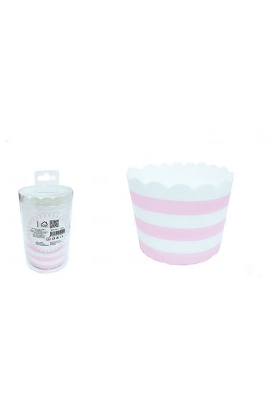 OEM Χάρτινα κυπελλάκια για cupcakes, ριγέ λευκό-ροζ, 7,5 εκ., 12 τεμάχια