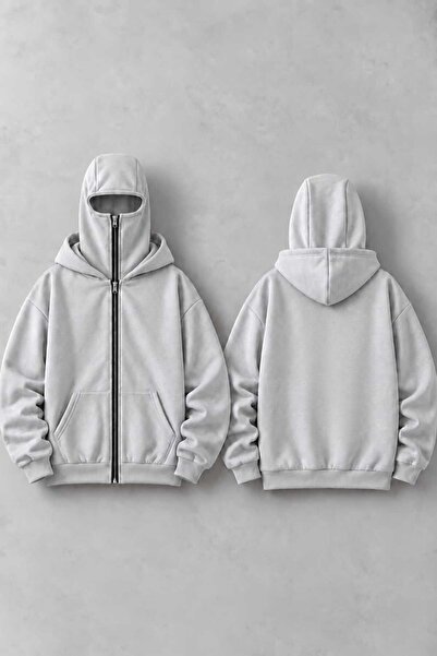 LOTS MODA Kar Maskeli Ninja Unisex Sweatshirt Hırka 2iplik kalın polar